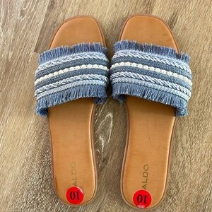 New Blue Pearly fringe ALDO women’s flat sandal